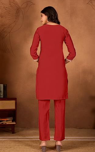 Image of Women's Embroidered Kurta Pant Set | Ethnic Kurta with Pant | Festive & Casual Wear Suit Set for Women