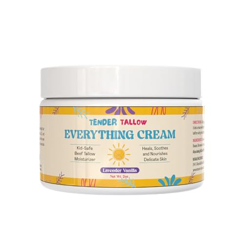 100% Grass Fed Beef Tallow Cream - All-Natural Whipped Tallow Balm for Babies and Kids - Fast-Drying, Moisturizing, Hypoallergenic Tallow Lotion (2 oz., Lavender Vanilla)