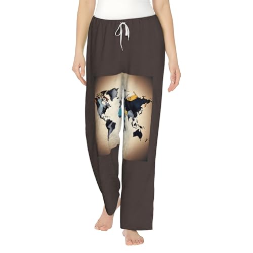 Pantalon de pyjama abstrait imprimé carte du monde vêtement de nuit hiver