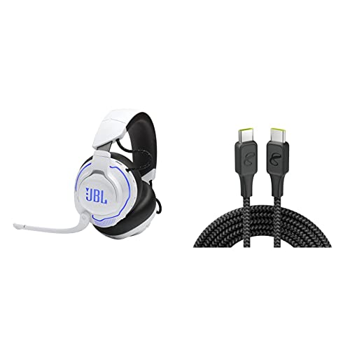 Image of JBL Quantum 910P Wireless - Gaming Headset for Playstation (White) and InfinityLab InstantConnect USB-C to USB-C - 100W PD Ultra-Fast Charging Cable for USB-C Devices - Black 5 feet