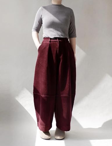 UANEO Womens Corduroy Pants Casual Relaxed Wide Leg Pleated Trousers Button Zipper Closure Pants with Pockets2