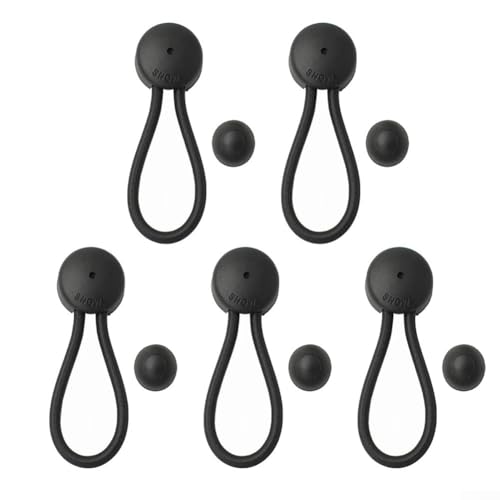 5 PCS Bungee Shock Cord Clip with Knobs, Pull Tie Down Tarp Canvas Knobs for Camping Tents Cargo Pool Awning Car Cover Holding Wire Hoses(Black)
