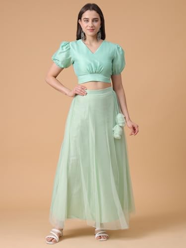 Image of Frolic Rolic Premium Silk V-Neck Blouse Readymade Saree Blouse - Designer Puff Sleeve Blouse for Wedding