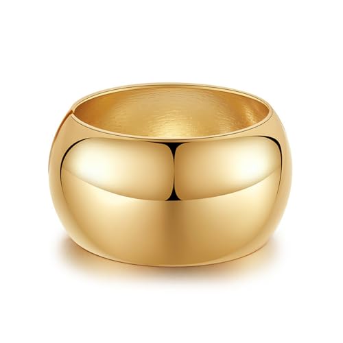 Extra Wide Chunky Bangle Bracelets for Women Dainty Minimalist Classic 14K Yellow Gold Plated Cuff Wrist Open Bangles Statement Unique Exaggerate High Polished Fashion Trendy Jewelry Gift - Main Image
