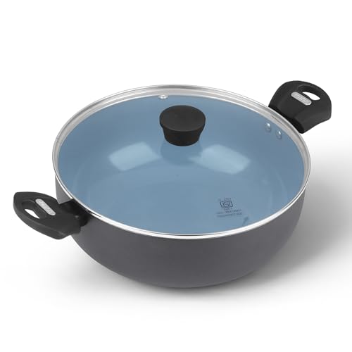 Image of Tower Kadai 24cm Ceramic Non-Stick with Glass Lid|Gas Induction Compatible