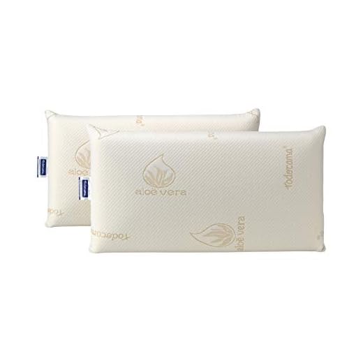 Todocama - Cuscino viscoelastico, 70 CM, 2 pezzi, antiacaro e antibatterico. Nucleo compatto. Doppia fodera con cerniera. Tessuto in aloe vera. Termoregolazione e adattabilità al collo.