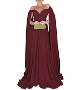 QFMYYXGS Off The Shoulder Formal Bridesmaid Dresses for Women with Cape Sleeves V Neck Chiffon Fo...