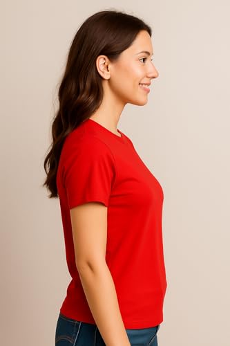 Image of Women's Solid Round Neck Half Sleeves Polyester T-Shirts, Moisture Wicking t-Shirt (Pack of 1)
