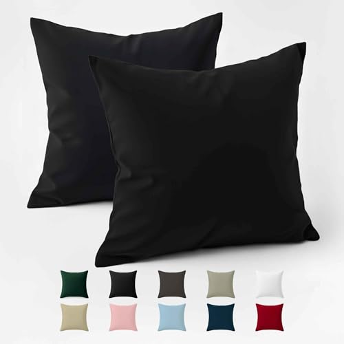 Dreamzie Taie Oreiller 60x60 Coton Renforcé (Set de 2) - Noir - Tissage serré de 57 Fils/cm² -...