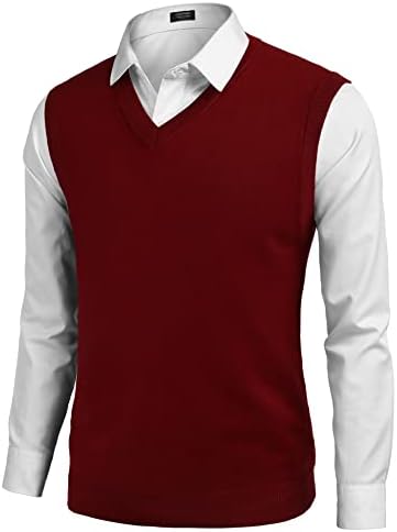 JINIDU Mens V-Neck Knitted Sweater Sleeveless Pullover Knitwear Vest Solid Plain Loose Fit All Match Sweater Tops#