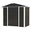 AOBABO Metal Outdoor Utility Tool Storage Shed with Roof Slope Design, Door and Lock for Backyards, Gardens, Patios and Lawns, Black, 6'x4'