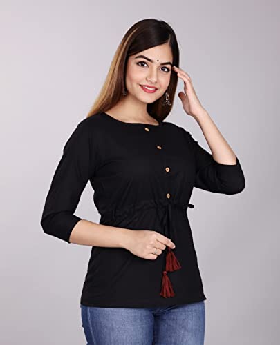 Image of Shiva Fab Short Kurti for Women | Embroidered Straight Rayon Kurta | Round Neck Full Sleeves Short Kurti for Women's