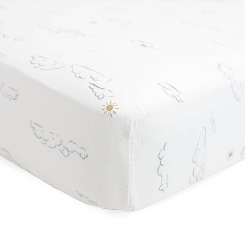 Image of Little Unicorn Premium Crib Sheet | Breathable & Super-Soft Muslin Fabric (Partly Cloudy)