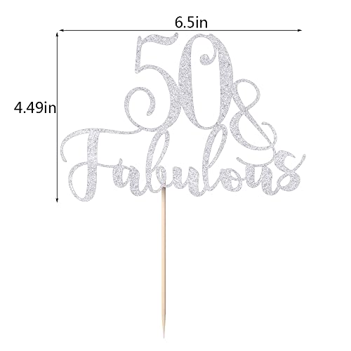 Yuinyo Handmade Glitter 50 & Fabulous Cake Topper Party Decoration, 50 Birthday Cake Topper, Fifty And Fabulous Cake Bunting Decor,50Th Happy Anniversary Cake Topper (Silver) #TOP5