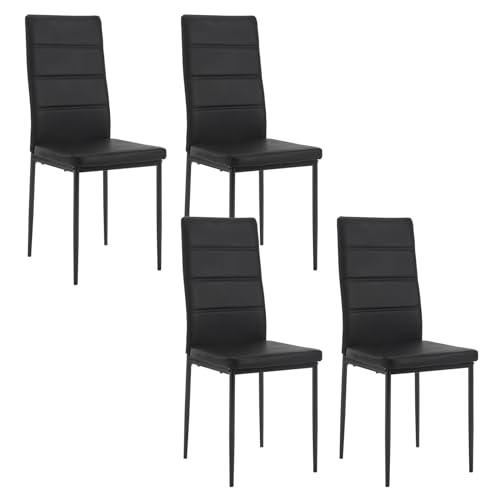 WOLTU Silla de Comedor Pack de 4 con Respaldo Alto, Tapizada en Piel Sintética, Patas de Metal, para Comedor, Salón, Dormitorio, Negro, EZS46sz-4