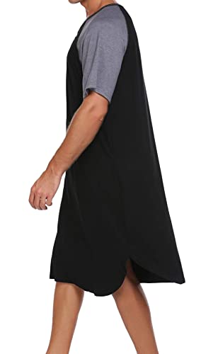 ASHER FASHION Mens Nightgown Henley Y-Neck Night Shirt for Sleeping Short Sleeve Loose Kaftan Sleepwear with Pockets4