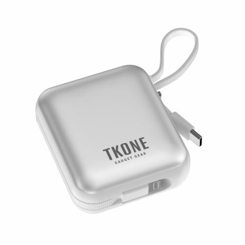 Image of TKONE Trek Mini 10000mAh Power Bank with Built-in Type-C & Lightning Cable, 22.5W Fast Charging, LED Digital Display, Compact Portable Power Bank for iPhone, Samsung, Android Devices & Tablets