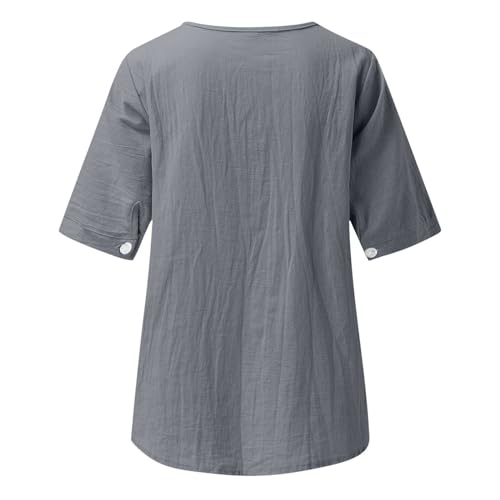 Women's Embroidered Blouse Cotton Linen Short Sleeve Peasant Boho Tunic Tops Casual Notch V Neck Loose Fit T-Shirts - Image 7