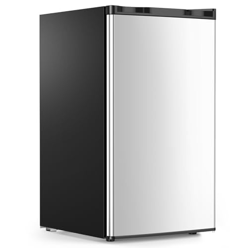 Image of COWSAR 3.2 Cu.Ft Dorm Fridge with Freezer, Single Reversible Door Compact Refrigerator, Adjustable Thermostat, 2 Removable Shelves, Commercial Drink Fridge for Bedroom, Office, Kitchen, Dorm, Silver
