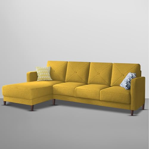 Image of Baloney LHS 6 Seater L Shape Sofa Set for Living Room (Yellow Fabric) Premium Fabric Sofa