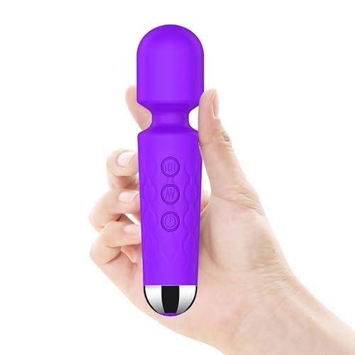 Personal Massage Wand - 20 Modes 8 Speeds Cordless Vibration Massager Strong Powerful Waterproof Perfect for Travel Magic Stress Away All Body Back Legs Hand Pains Sports Recovery (Purple)