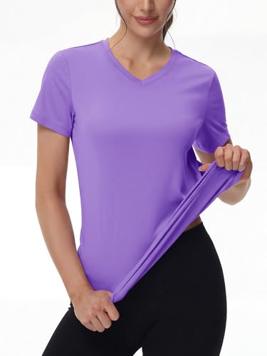 Image of MAGCOMSEN Women's Short Sleeve T-Shirt Quick Dry Athletic Tee Shirt Running Workout Yoga Top Tee Performance Shirts