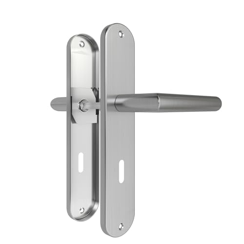 AwmnSrman Türgriffe Innentüren Türklinke Türbeschlag Drückergarnitur Zimmertür Garnitur 72MM-BB-Buntbart Set 1er-Set Moderne Edelstahl 2 Türklinken & 2 Langschilder 240 * 50 mm