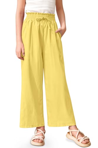 Image of Girls Summer Floral Wide Leg Pants High Waisted Flowy Dress Trousers with Pockets for School Lounge Beach 5-14 Years