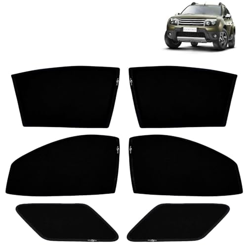 Image of KINGSWAY Car Sun Shade Curtains Only Compatible with Renault Duster (2012 to 2014) | Z-Black Fix-Type (Non-Magnetic) | UV & Heat Protection | Pack of 6 Pcs
