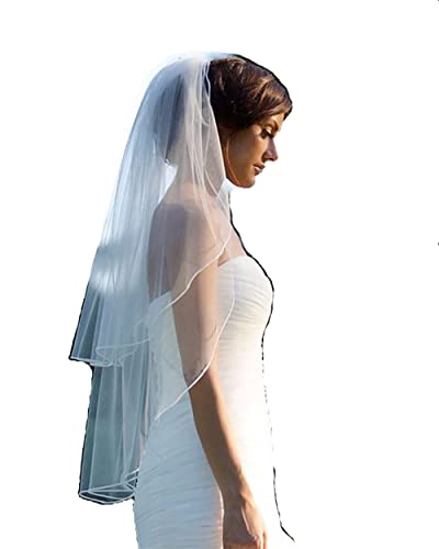 Wedity Voile de mariée à 2 étages en tulle avec peigne pour femme et fille Ivoire Cover