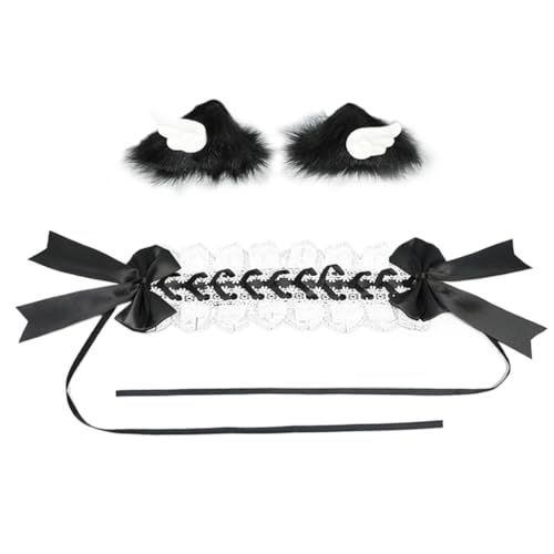 Vdaxvme 日本アニメレースボウタイヘッドバンド猫耳ヘアクリップセット 仮面舞踏会コスプレメイドコスチュームヘッドウェア 女性用 女の子用