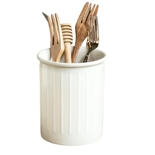Anseom Bote Utensilios Cocina Bote para Utensilios Soporte para Utensilios de Cocina Kitchen Utensilhalter Porta Utensilios de Cerámica Porta Cucharas de Cocina para Encimera Cocina, Blanco