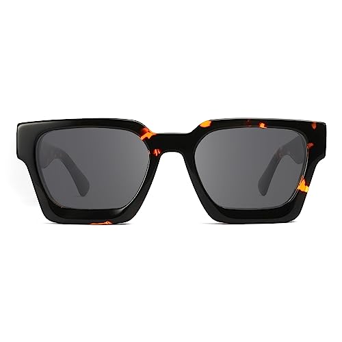 Image of Retro Fashion Thick Acetate Polarized Sunglasses Trendy Square Men Womens Black Grey Shades Vintage