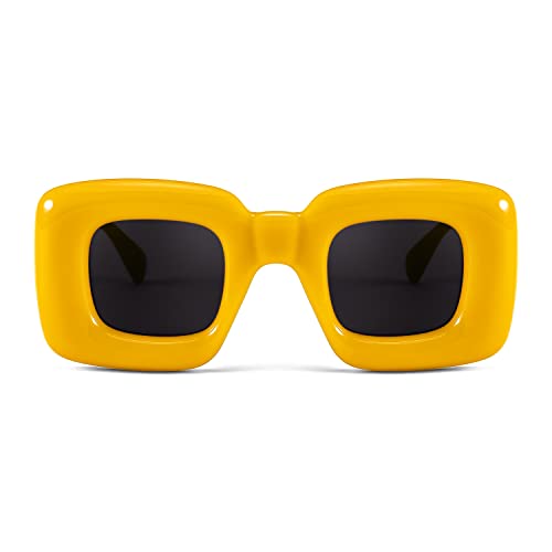 FEISEDY Cute Inflated Square Sunglasses for Women Men Trendy Oversized Thick Frame Funny Aesthetic Shades B90972