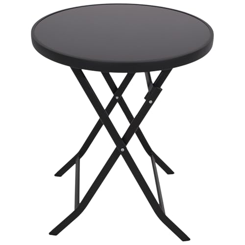 DEGAMO Bistrotisch Klapptisch Milano 60cm rund, Metall anthrazit + Glas schwarz, Outdoor