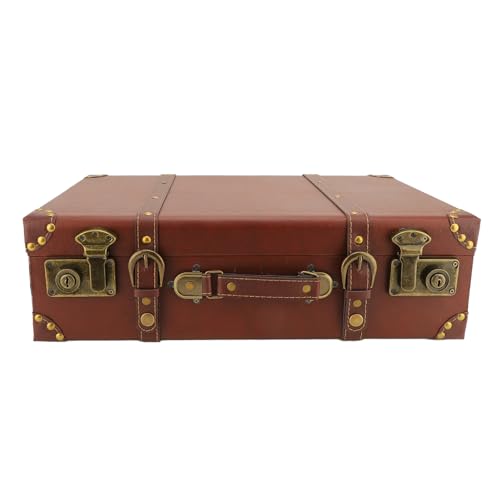 Travel Mini Leather Suitcase Vintage with Alloy Lock and Retro Trunk Rivets, Exquisite Handle, Ideal Gift for Travel Photography Props Brown3