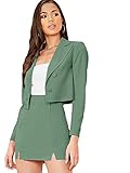 SheIn Women's Lapel Collar Double Breasted Blazer and Split High Waist Mini Skirt Set Mint Green...