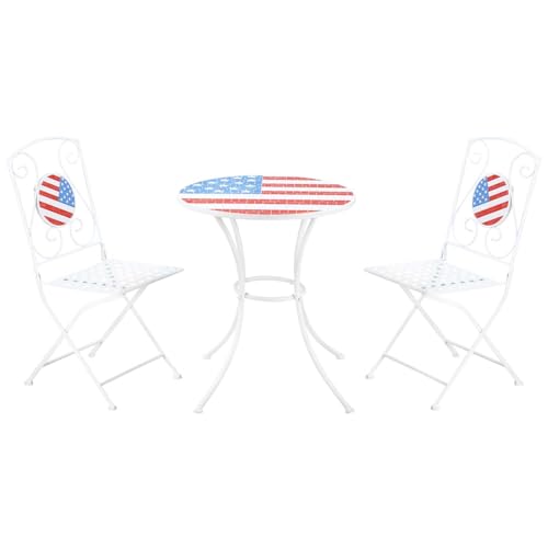 BGTR 3 Piece Patio Bistro Set, Folding Outdoor Furniture with USA Mosaic Table and Chairs, Portable Tables and Chairs