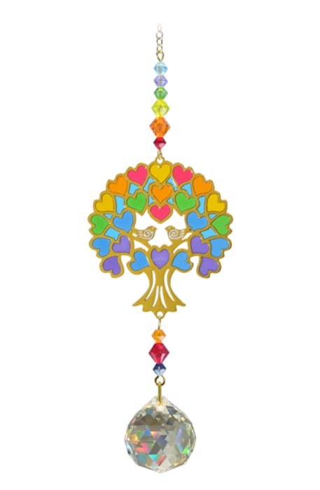 Crystal Ball Pendant Suncatcher Mobile - Tree of Life - Rainbow Hanging Crystal Ornament With Gold & Coloured Glass Details (Tree of Life)