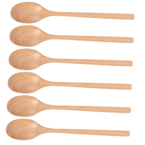 SOLUSTRE 6Pcs Wooden Soup Spoons for Insulation Spoons Long Handle Kitchen Utensils Comfortable and Easy to Clean for Soups and Stews