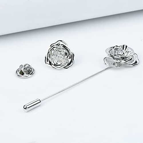 Image of Crystal Alloy Rose Flower Lapel Pins Button Pin Groom Boutonniere for Wedding Floral Brooch Pin Set for Women Men