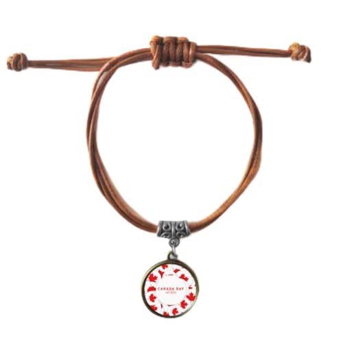 Bracelet feuille d'érable en cuir et double corde tressée