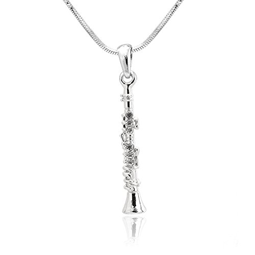Spinningdaisy Silver Plated Woodwinds Musical Instrument Necklace (Clarinet)