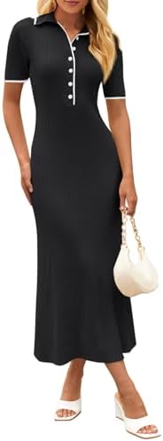 MEROKEETY Women's Spring Summer Ribbed Maxi Dress 2026 Bodycon V ...