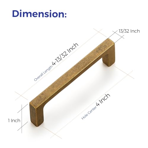 Image of Ravinte Antique Brass Kitchen Cabinet Solid Handles,4 Inch,10 Pack | Solid Zinc Alloy, Modern Slim Style, Square Design, Deep-Thread Firm Base, Screws Included, for Kitchen Drawers & Cupboards