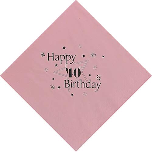Celebration Station 40th Birthday Luxury 3 Ply Tissue Napkins/Serviettes in PINK. Embossed in Silver Foil. 33cm x 33cm Square. Pack 15 beautiful napkins