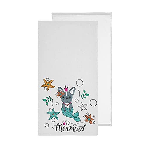 Kocoart French Bulldog Mermaid Bathroom Hand Towels Sea Stars Kitchen Dish Towel Set 2 Pack Soft Decorative Dishcloths Washcloths Guest Fingertip Towels For Hotel Beach Spa Gym Sport 14X28 In #TOP21
