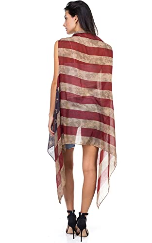 CCFW Women's USA Flag Theme Vintage Kimono Cover-up Shawl Vest …3