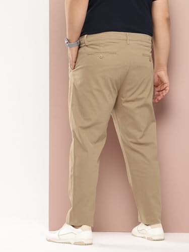 Image of Thomas Scott Men's Smart Plus Size Regular Fit Solid 100% Cotton Chinos Trouser with 4 Pockets | Woven Casual Pants