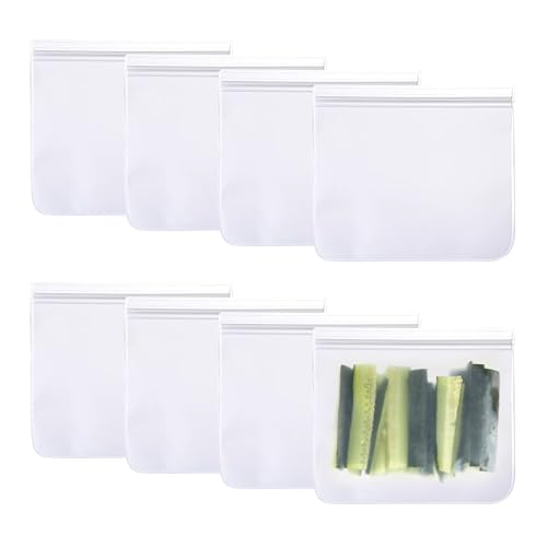 8 bolsas reutilizables para congelador, 28 × 26 cm, bolsas reutilizables para congelador, bolsas gruesas de silicona con cierre hermético para almacenamiento de alimentos para frutas, cereales y